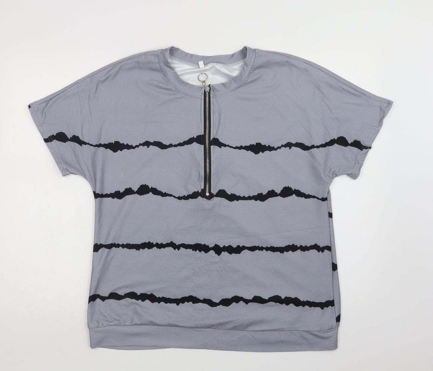 Preworn Womens Grey Striped Polyester Basic Blouse Size L Henley