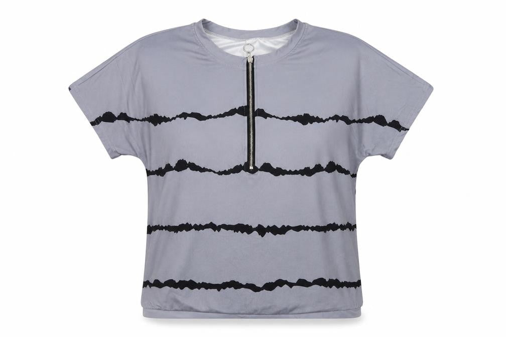 Preworn Womens Grey Striped Polyester Basic Blouse Size L Henley