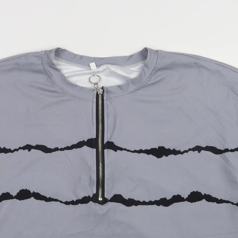 Preworn Womens Grey Striped Polyester Basic Blouse Size L Henley