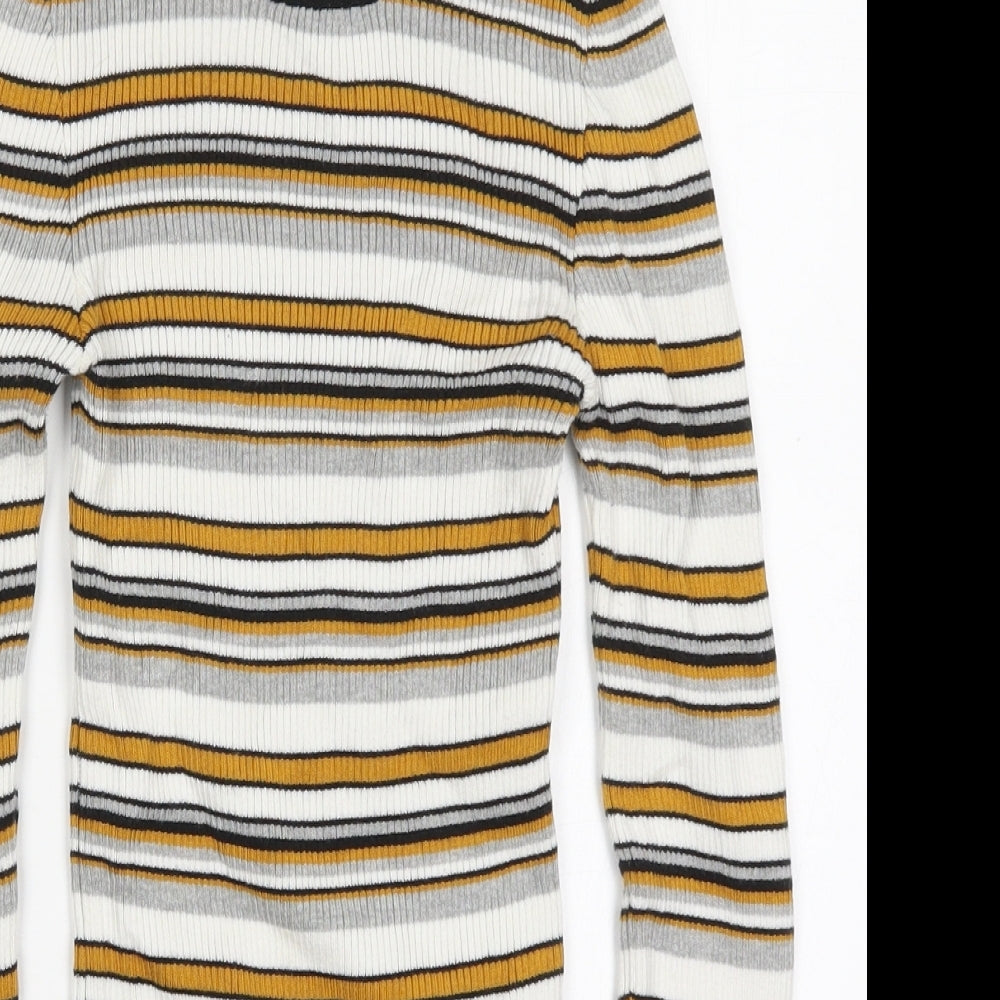 Topshop Womens Yellow Round Neck Striped Acrylic Pullover Jumper Size XS
