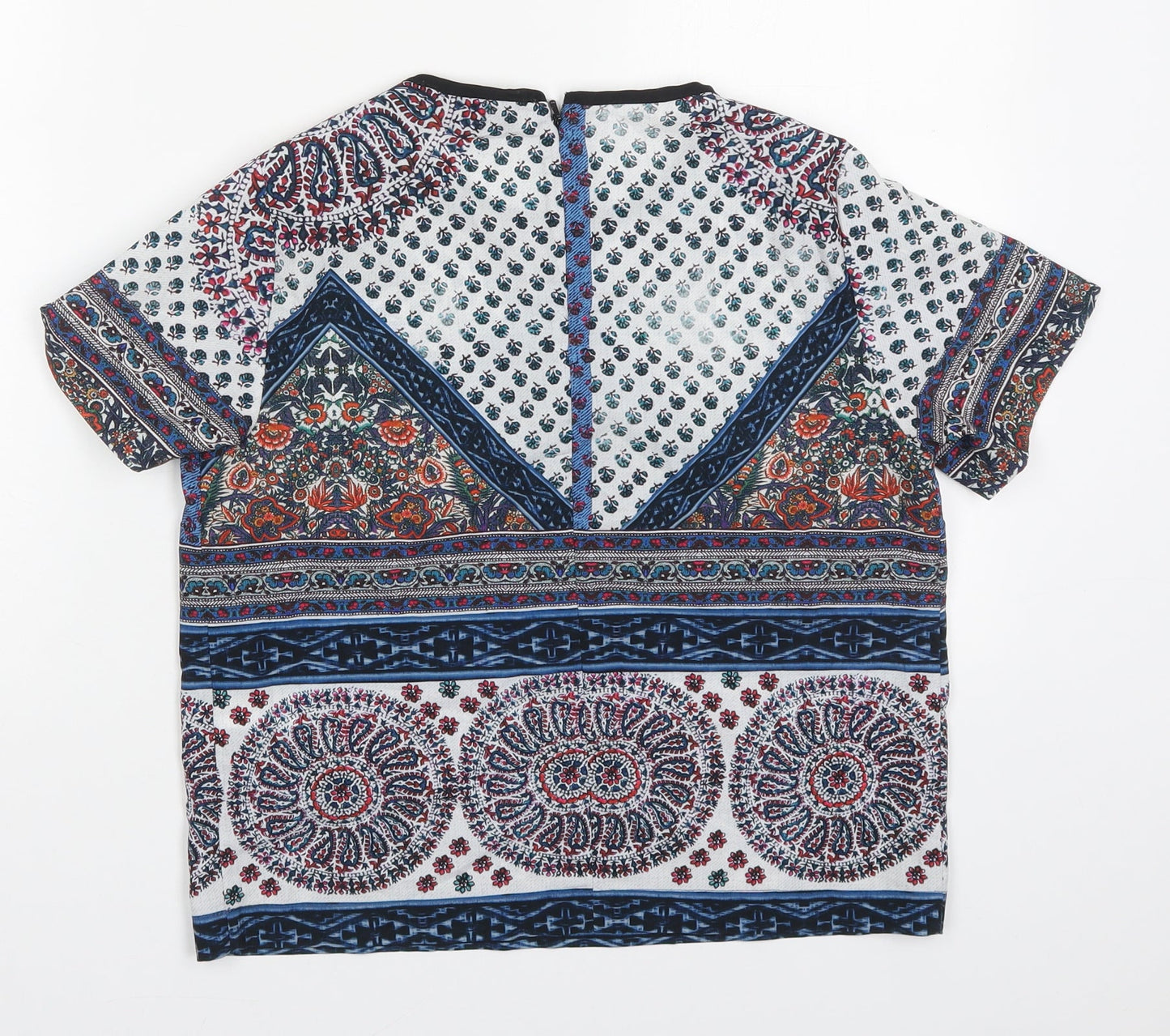 Topshop Womens Blue Geometric Polyester Basic Blouse Size 6 Round Neck