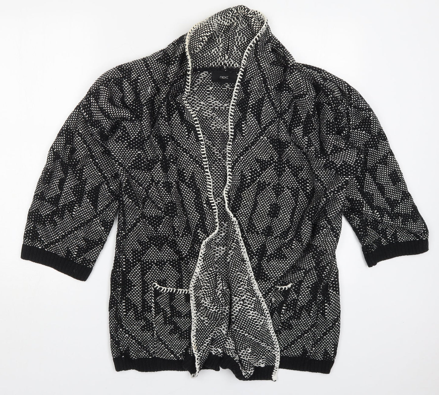 NEXT Womens Black V-Neck Geometric Cotton Cardigan Jumper Size M