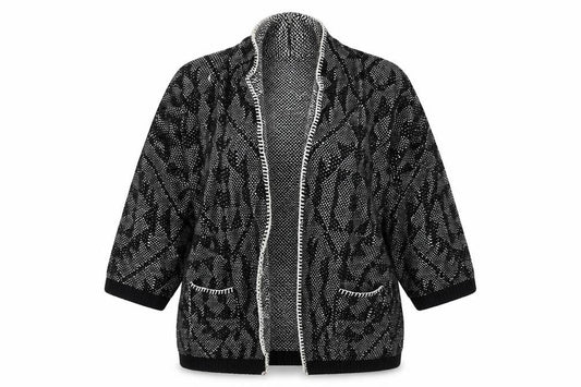 Next Womens Black V-Neck Geometric Cotton Cardigan Jumper Size M