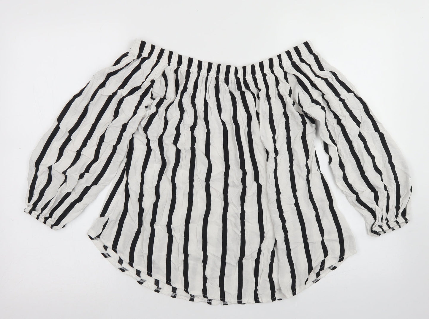 Select Womens White Striped Viscose Cropped Blouse Size 10 Off the Shoulder