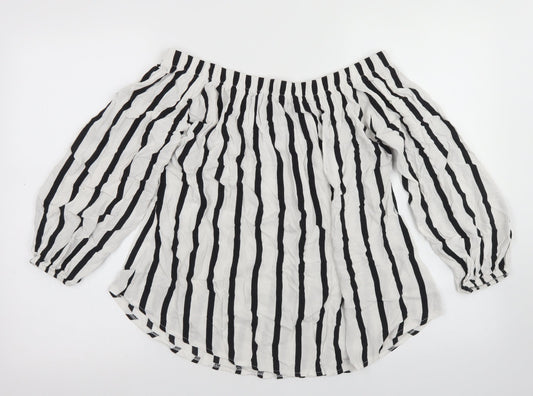 Select Womens White Striped Viscose Cropped Blouse Size 10 Off the Shoulder