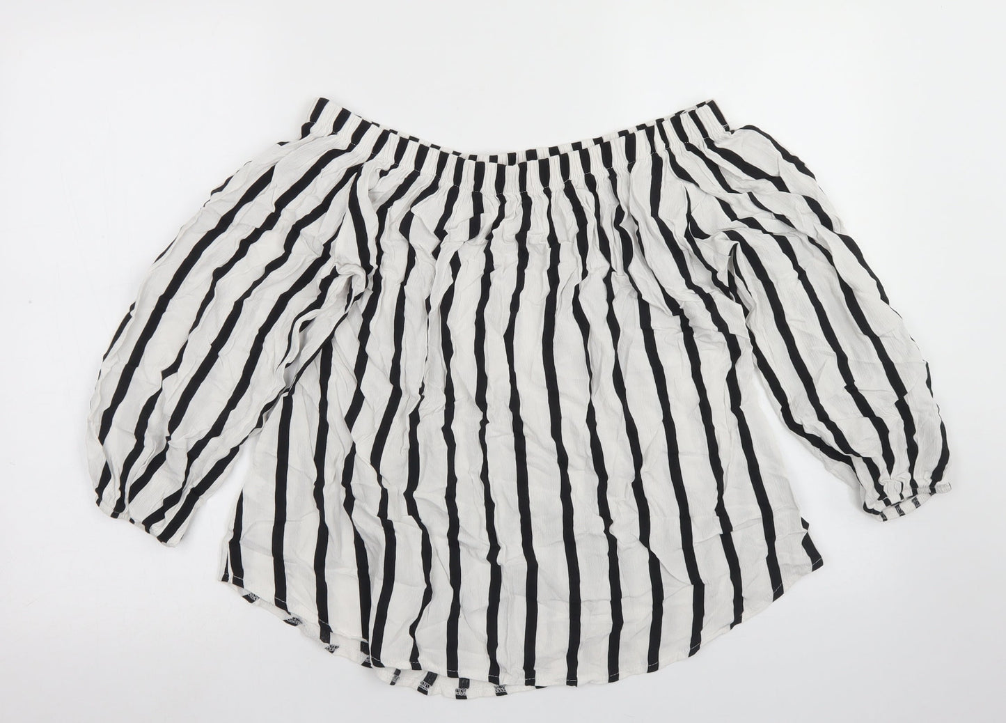Select Womens White Striped Viscose Cropped Blouse Size 10 Off the Shoulder
