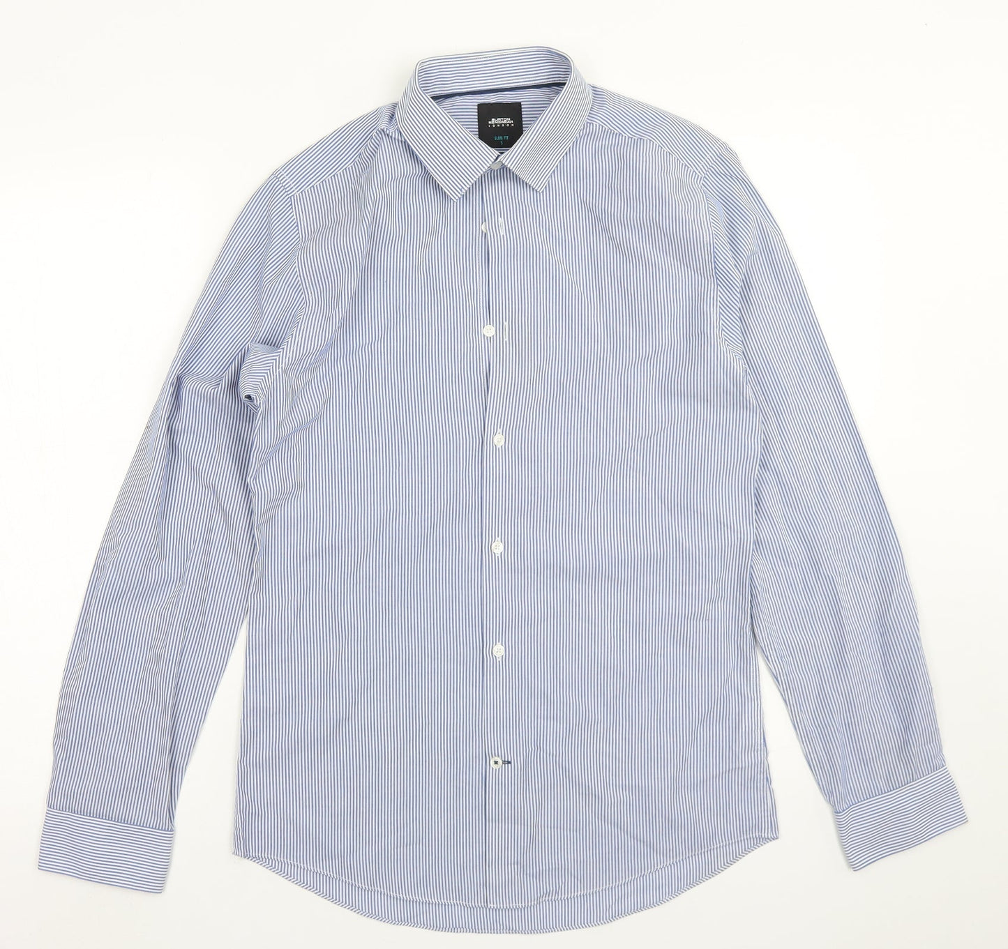 Burton Mens Blue Striped Polyester  Button-Up Size S Collared Button