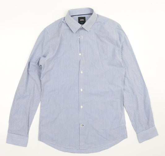 Burton Mens Blue Striped Polyester  Button-Up Size S Collared Button