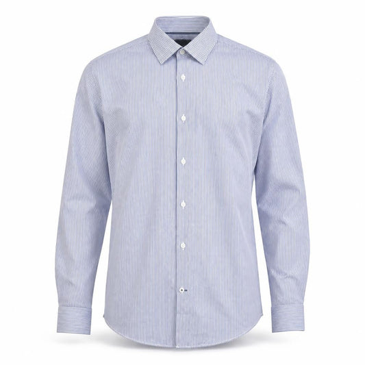 Burton Mens Blue Striped Polyester  Button-Up Size S Collared Button