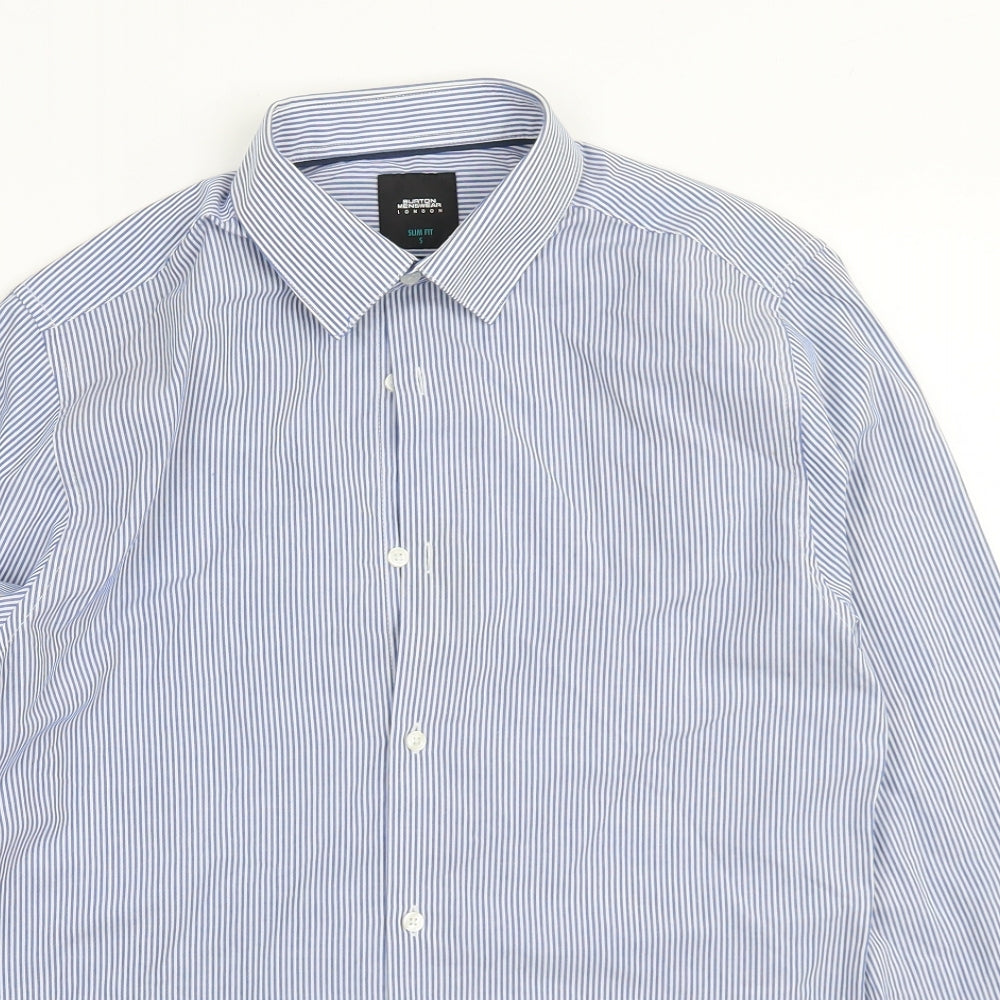 Burton Mens Blue Striped Polyester  Button-Up Size S Collared Button