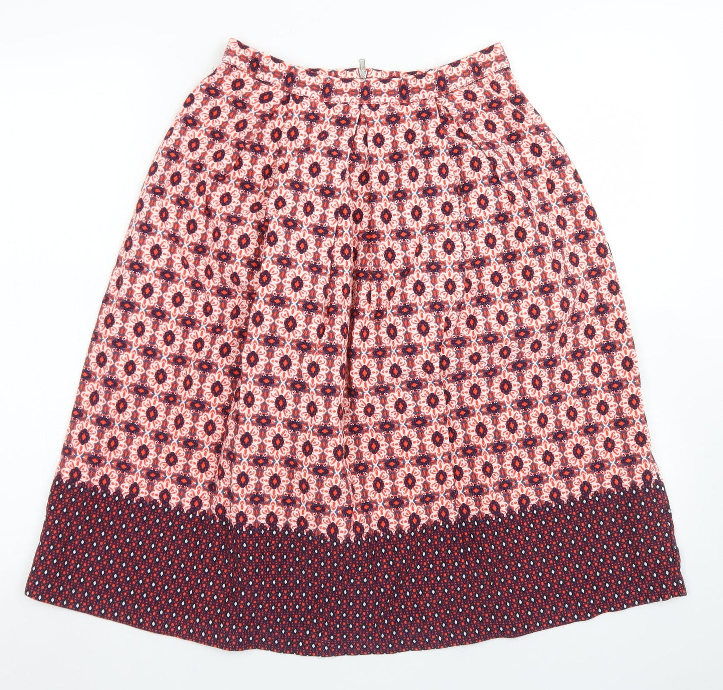 Topshop Womens Red Floral Cotton A-Line Skirt Size 8   Zip