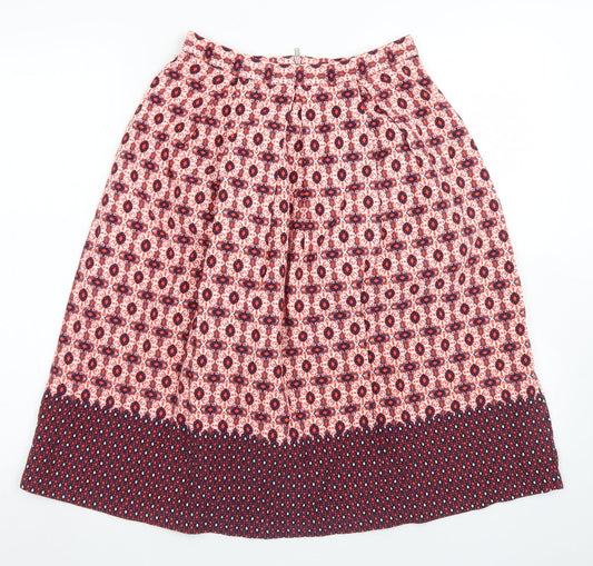 Topshop Womens Red Floral Cotton A-Line Skirt Size 8   Zip