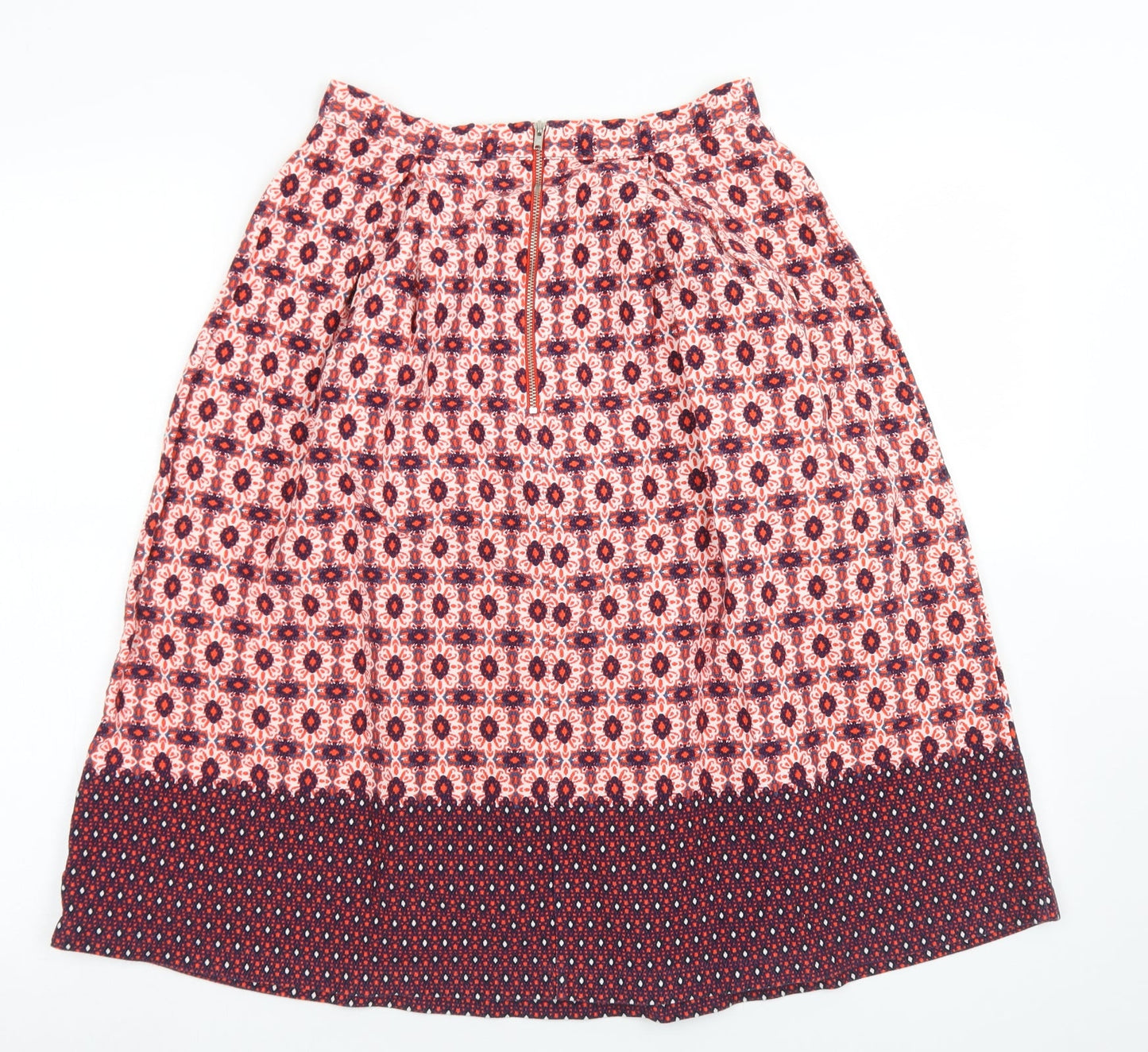 Topshop Womens Red Floral Cotton A-Line Skirt Size 8   Zip