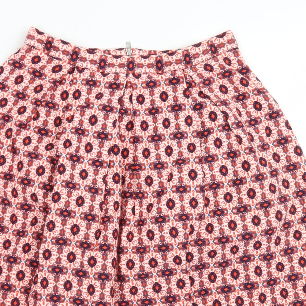 Topshop Womens Red Floral Cotton A-Line Skirt Size 8   Zip