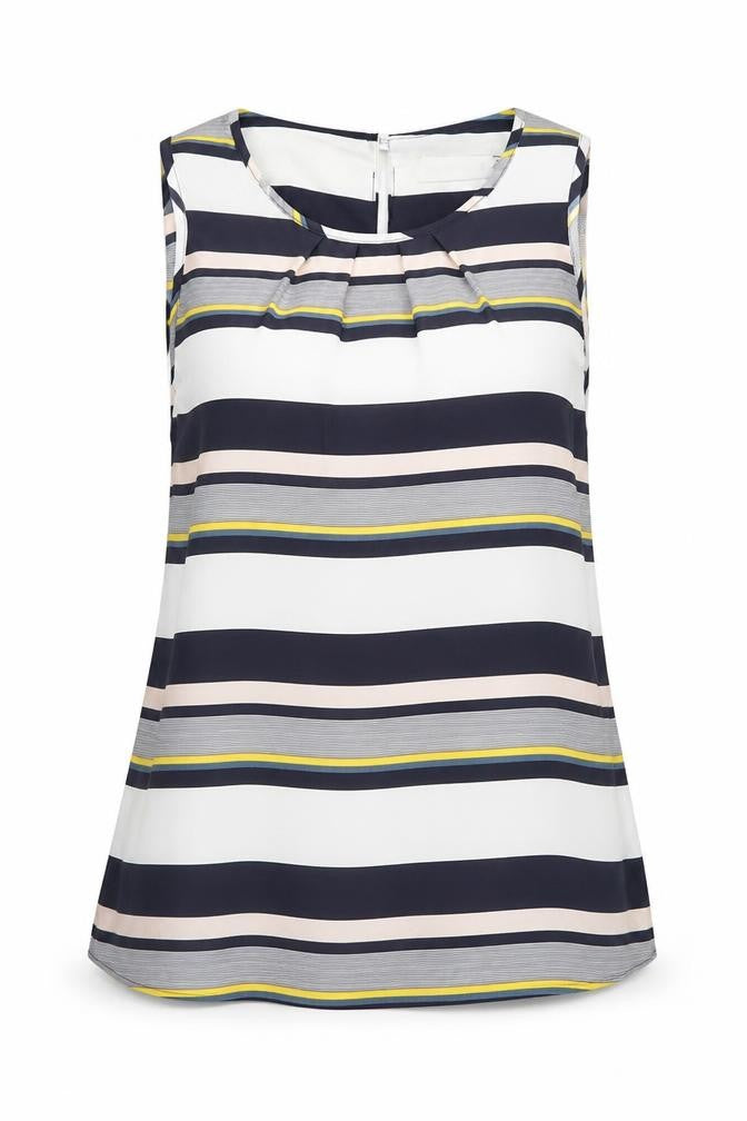 Paraphrase Womens Blue Striped Polyester Basic Blouse Size 12 Round Neck