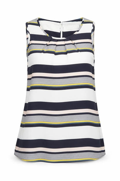 Paraphrase Womens Blue Striped Polyester Basic Blouse Size 12 Round Neck