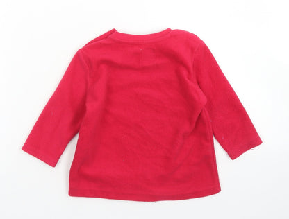 Preloved Primark Girls Red  Polyester Pullover T-Shirt Size 12-18 Months Crew Neck Button - Mickey Mouse - Back