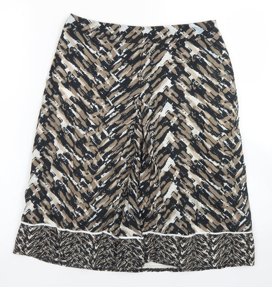 Marks & SPencer Womens Brown Geometric Cotton A-Line Skirt Size 8   Zip