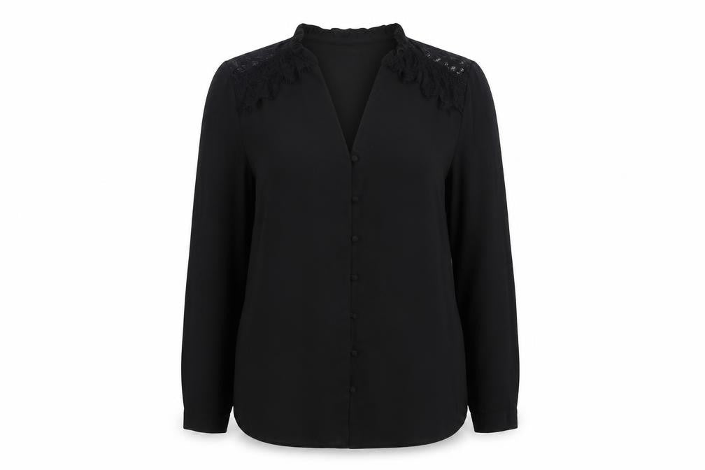 Primark Womens Black  Polyester Basic Button-Up Size 12 V-Neck