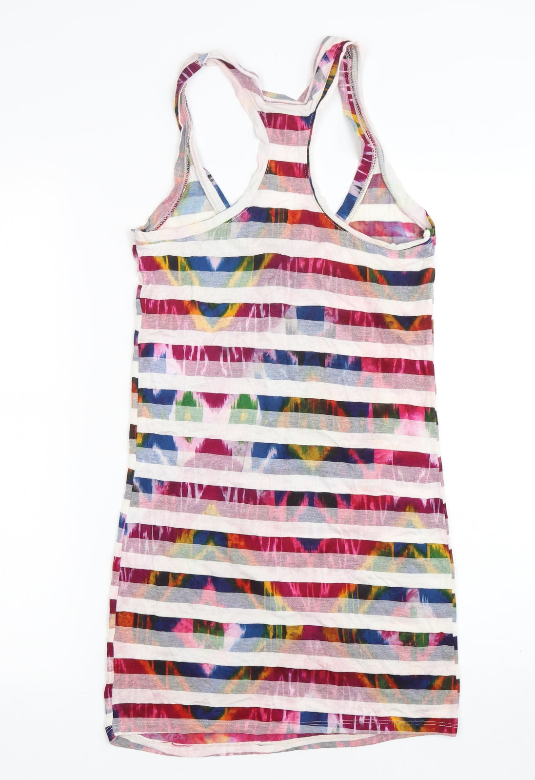 Preworn Womens Multicoloured Striped Viscose Basic Tank Size 8 Round Neck