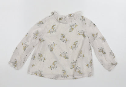 H&M Girls White  Polyester Basic Blouse Size 3 Years Round Neck  - Unicorn