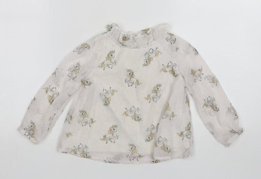 H&M Girls White  Polyester Basic Blouse Size 3 Years Round Neck  - Unicorn