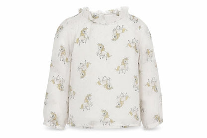 H&M Girls White  Polyester Basic Blouse Size 3 Years Round Neck  - Unicorn