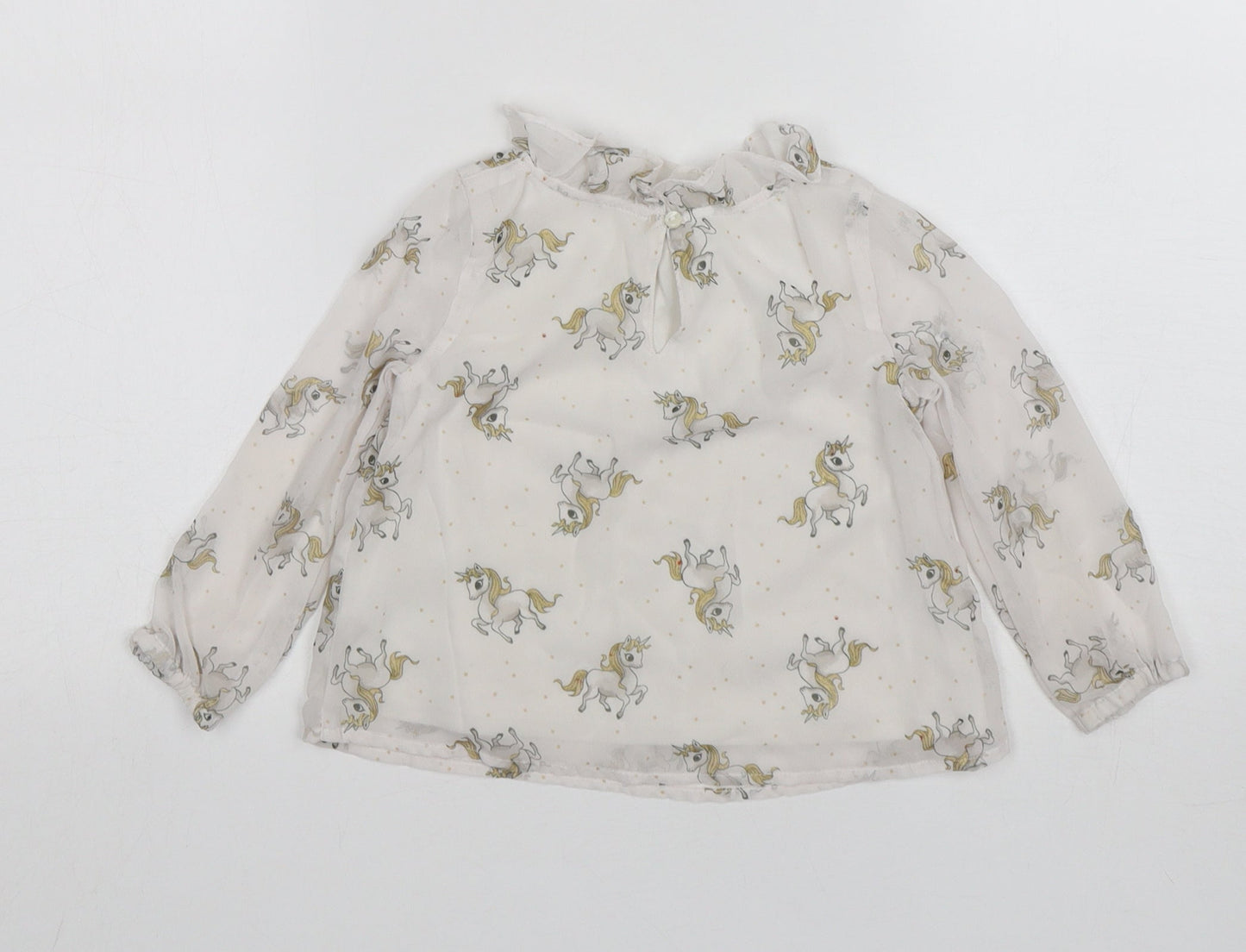 H&M Girls White  Polyester Basic Blouse Size 3 Years Round Neck  - Unicorn