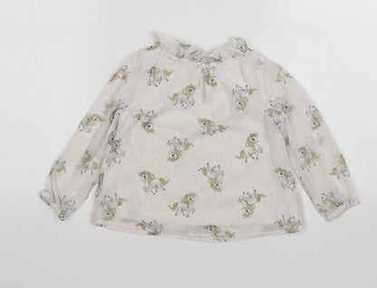 H&M Girls White  Polyester Basic Blouse Size 3 Years Round Neck  - Unicorn