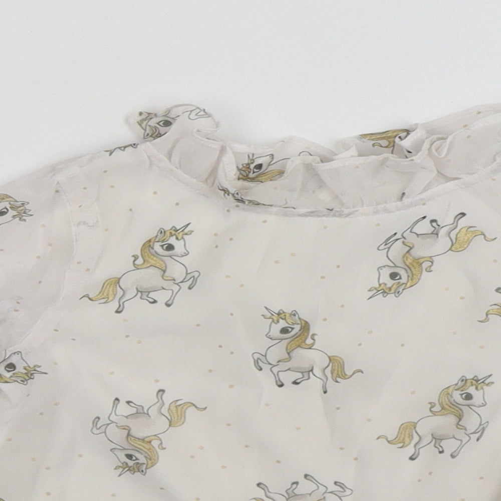 H&M Girls White  Polyester Basic Blouse Size 3 Years Round Neck  - Unicorn