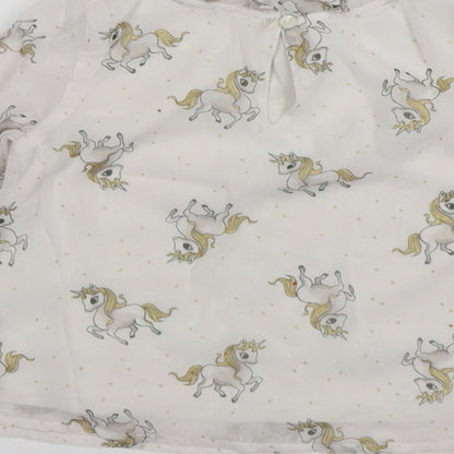 H&M Girls White  Polyester Basic Blouse Size 3 Years Round Neck  - Unicorn
