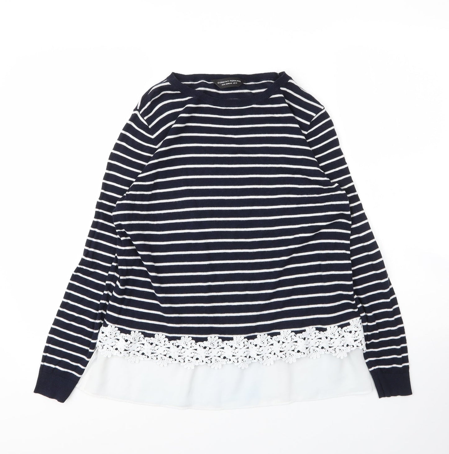 Dorothy Perkins Womens Blue Round Neck Striped Cotton Pullover Jumper Size 14