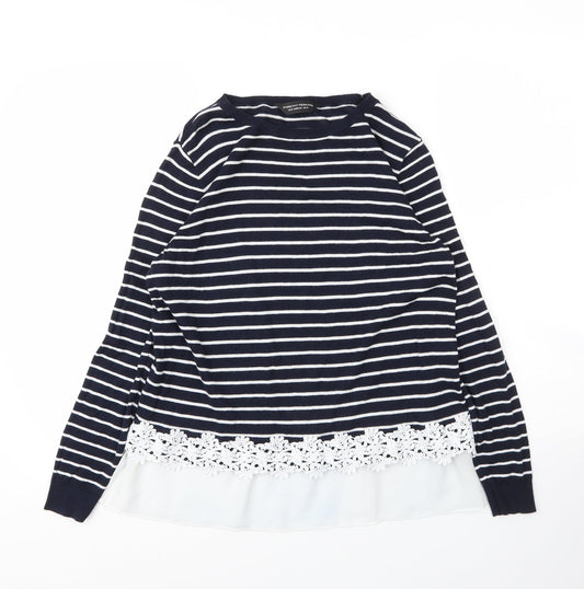 Dorothy Perkins Womens Blue Round Neck Striped Cotton Pullover Jumper Size 14
