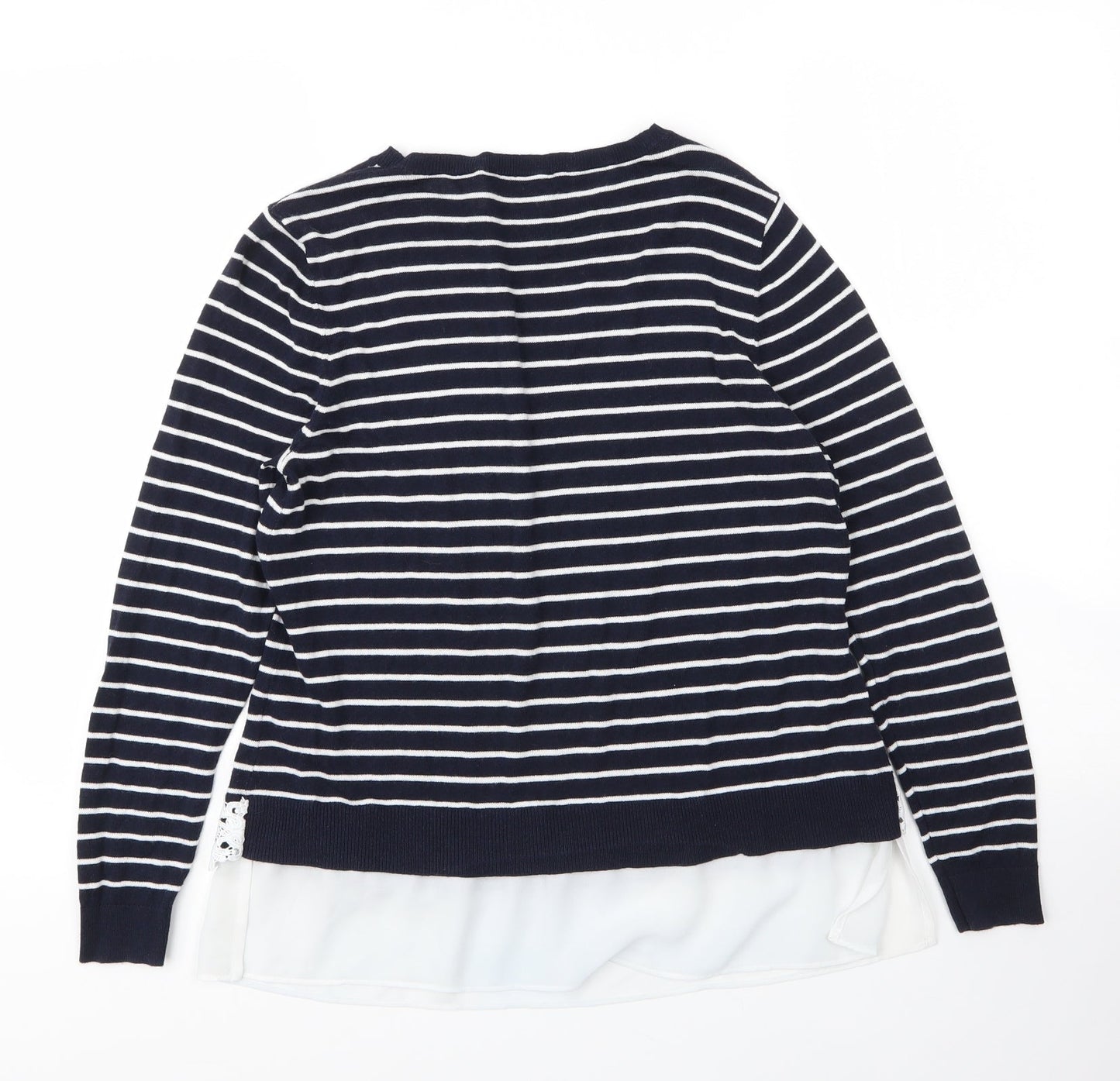 Dorothy Perkins Womens Blue Round Neck Striped Cotton Pullover Jumper Size 14