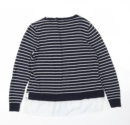 Dorothy Perkins Womens Blue Round Neck Striped Cotton Pullover Jumper Size 14