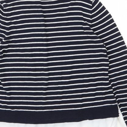 Dorothy Perkins Womens Blue Round Neck Striped Cotton Pullover Jumper Size 14
