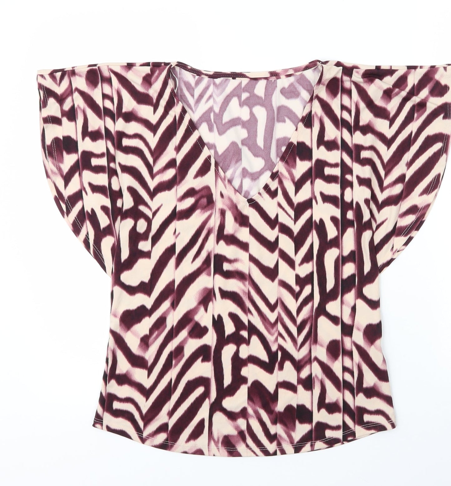 Debenhams Womens Purple Animal Print Polyester Basic Blouse Size 8 V-Neck - Zebra print