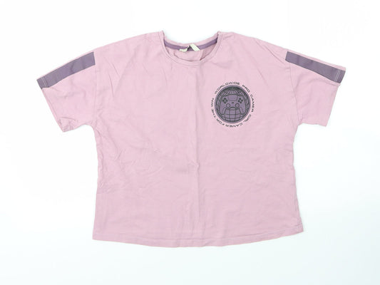 George Girls Purple  Cotton Basic T-Shirt Size 12 Years Round Neck