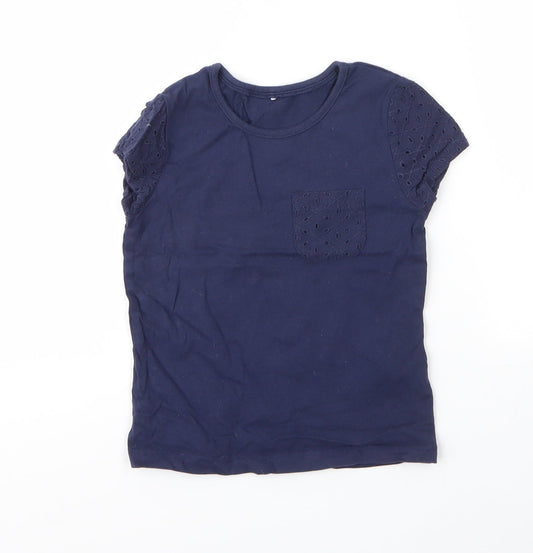 George Girls Blue  Cotton Basic T-Shirt Size 4 Years Round Neck