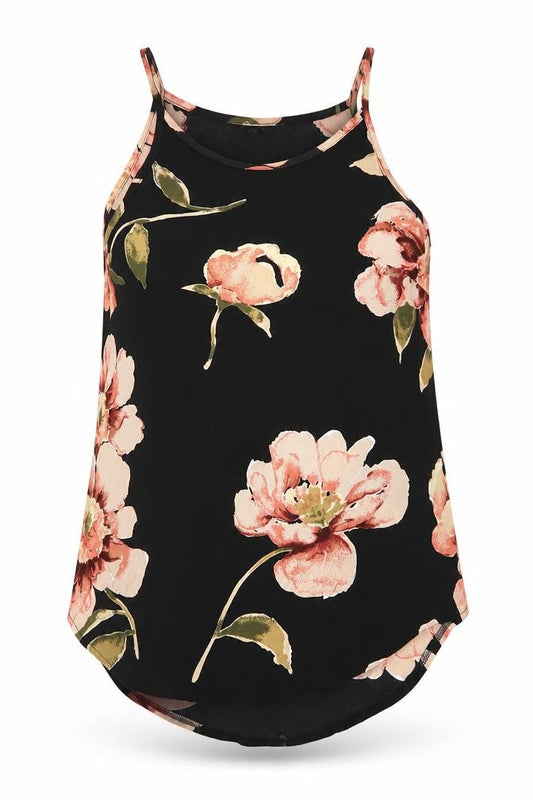 Izabelle Womens Black Floral Polyester Camisole Blouse Size 10 Round Neck