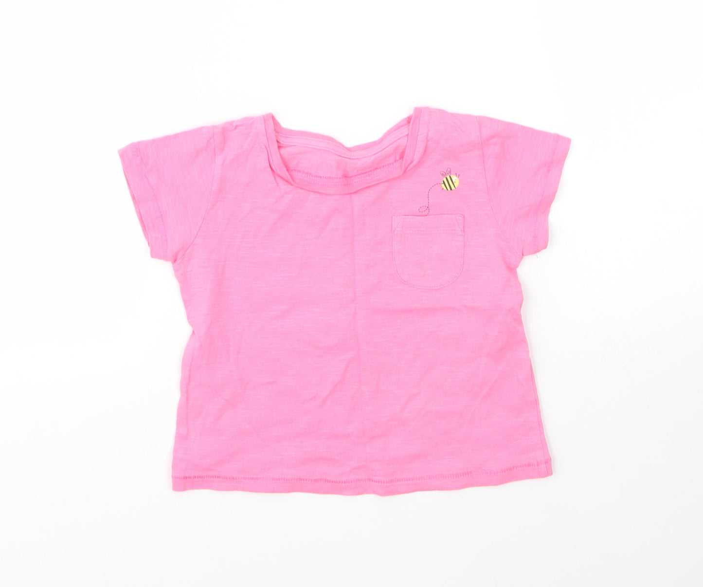 Matalan Girls Pink  Cotton Basic T-Shirt Size 12 Months Round Neck
