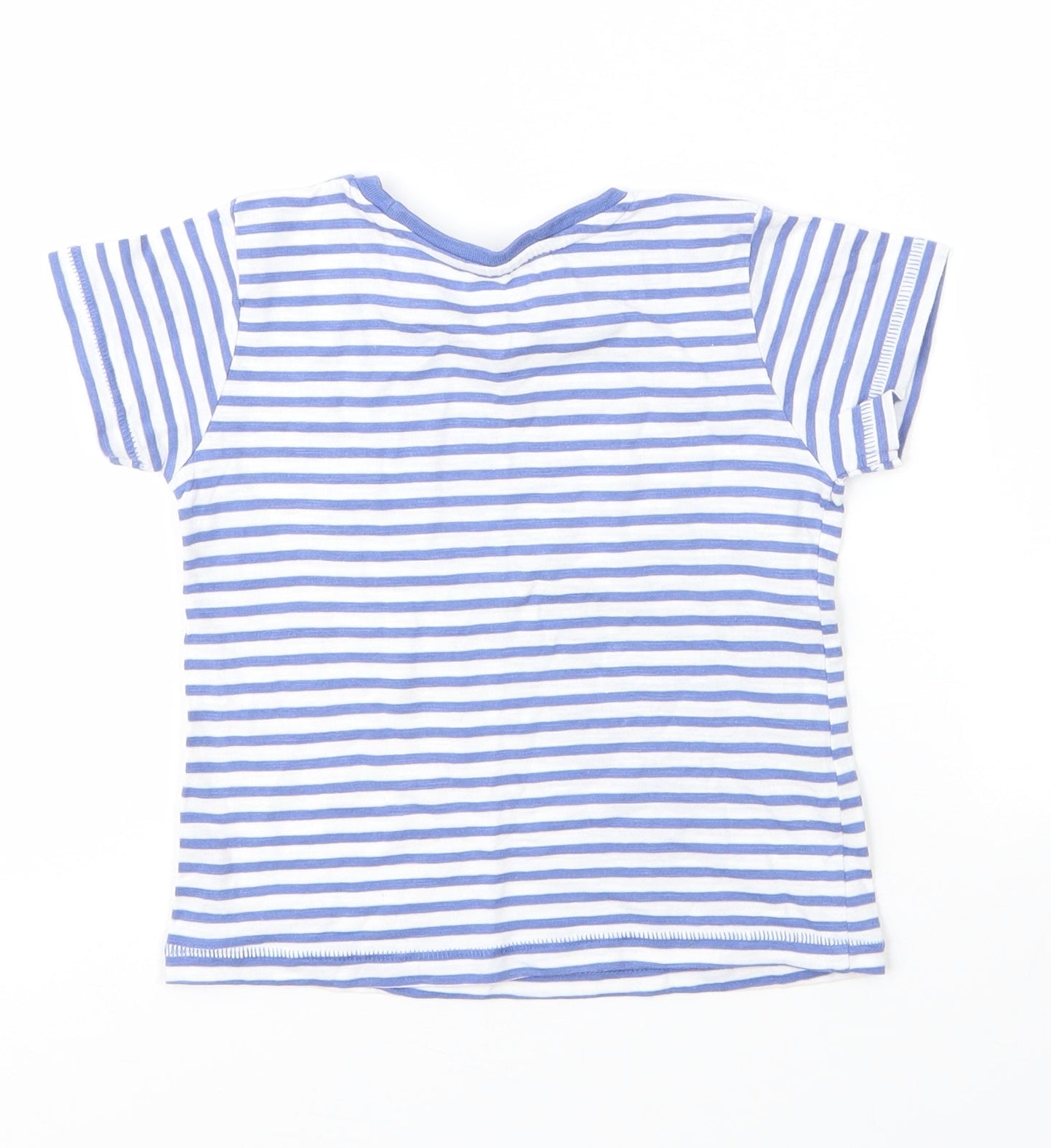 Matalan Girls Blue Striped Cotton Basic T-Shirt Size 12 Months Round Neck