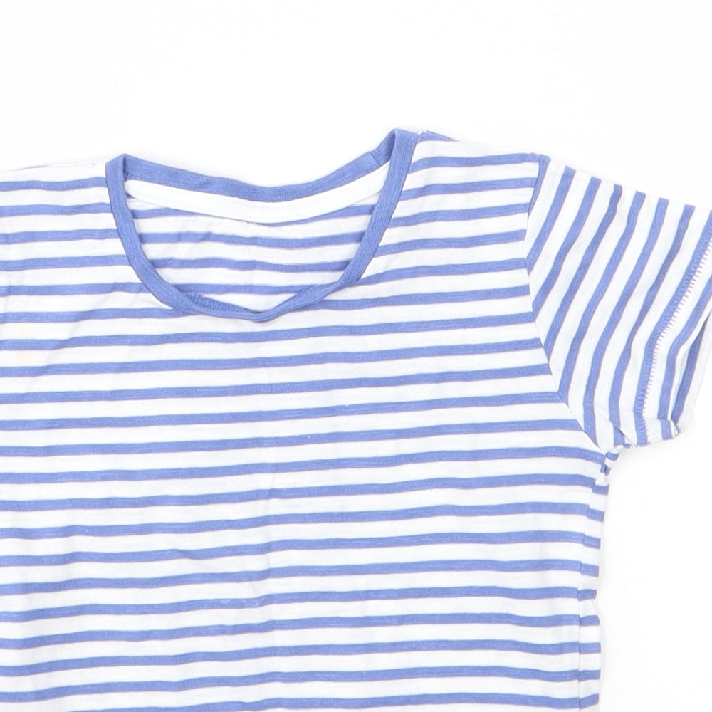 Matalan Girls Blue Striped Cotton Basic T-Shirt Size 12 Months Round Neck