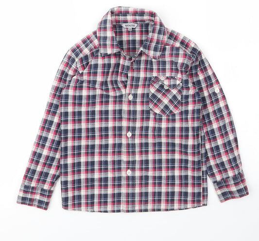 Bienzoe Boys Red Plaid Cotton Basic Button-Up Size 5 Years Collared Button