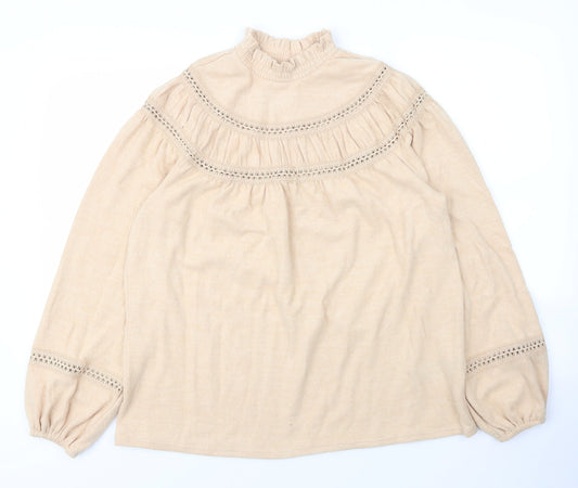 Dorothy Perkins Womens Beige Mock Neck Animal Print Viscose Pullover Jumper Size 12