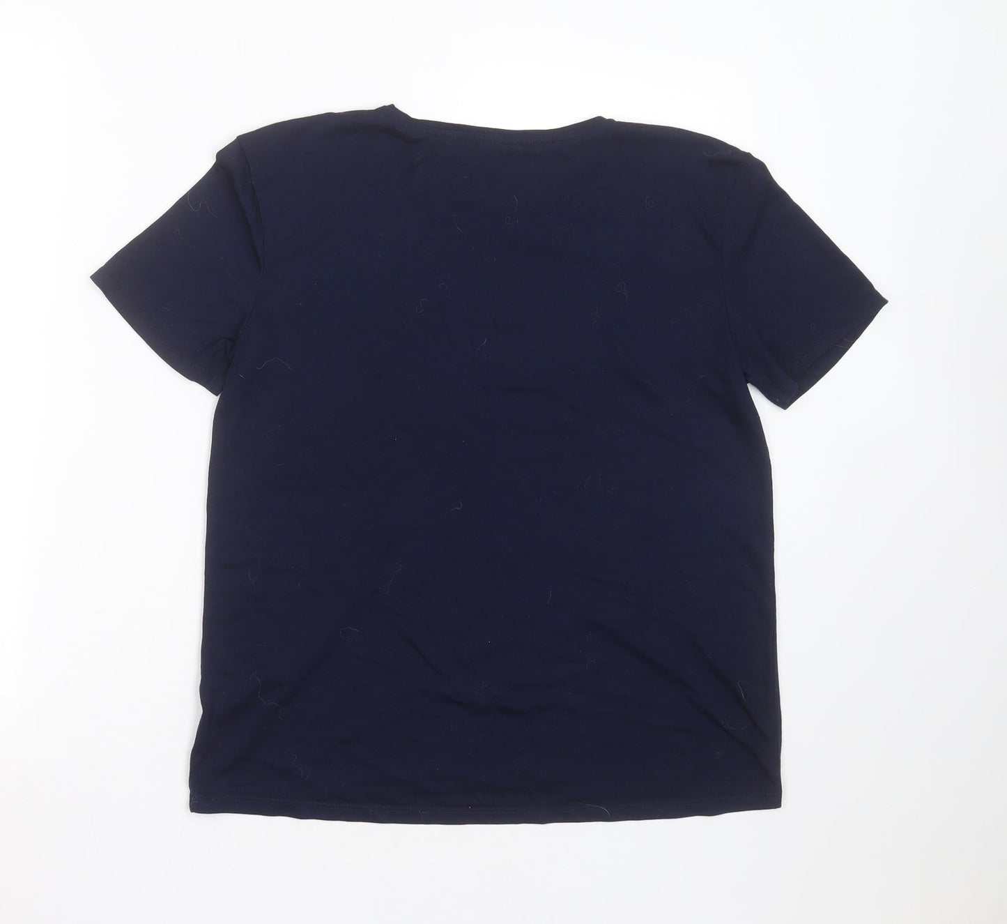 Preworn Womens Blue  Viscose Basic T-Shirt Size 10 Round Neck