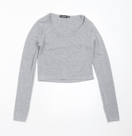 Boohoo Womens Grey  Polyester Cropped T-Shirt Size 8 Round Neck