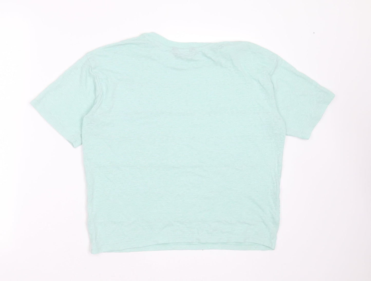 Marks and Spencer Womens Green Striped Polyester Blend Basic T-Shirt Size 10 Round Neck - lace detail