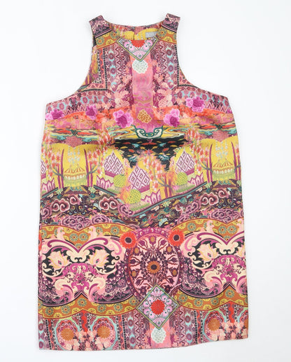 Womens Pink Geometric Polyester Shift  Size M  Round Neck