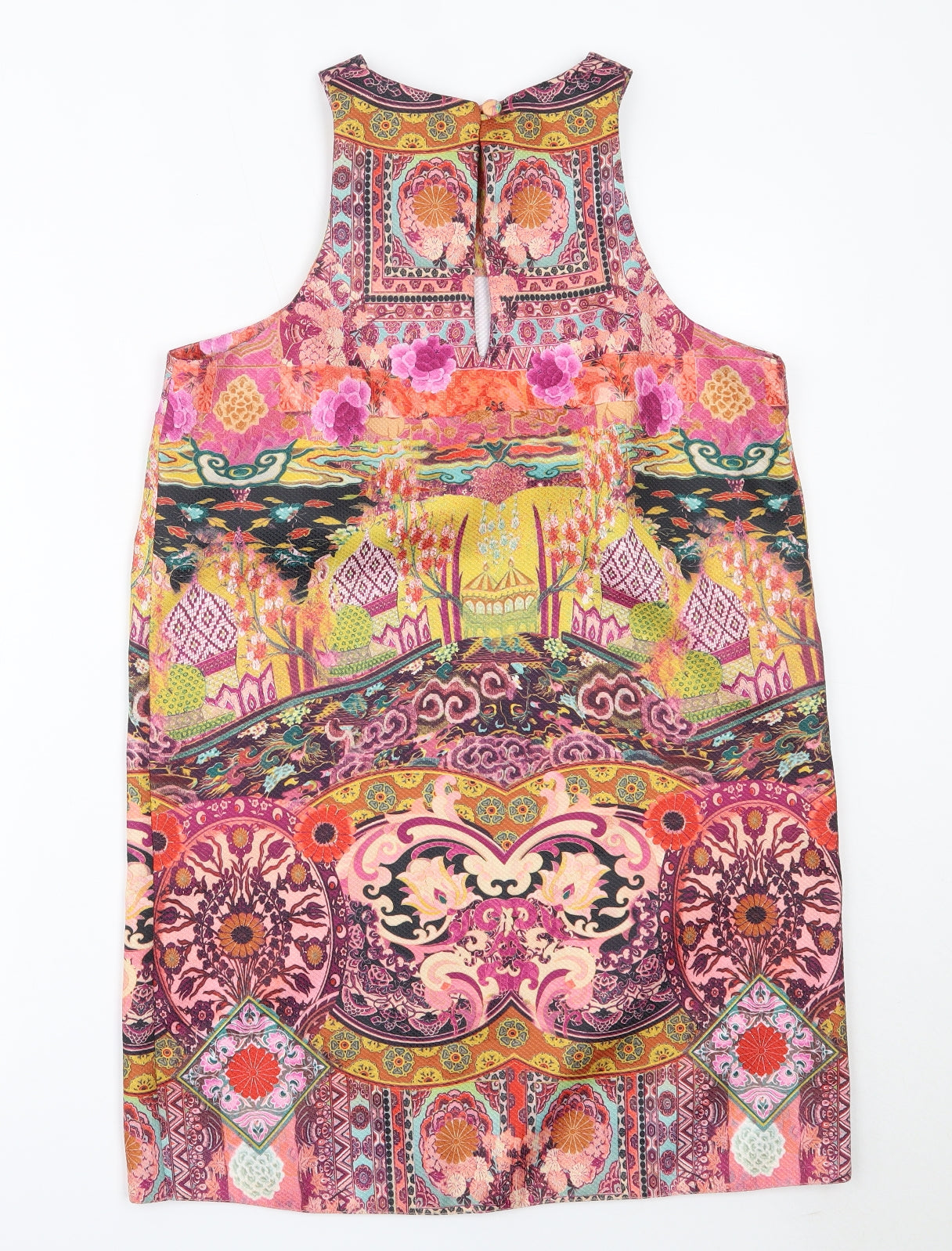 Preworn Womens Pink Geometric Polyester Shift  Size M  Round Neck